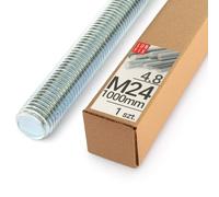Lun Fix Asta filettata M24 x 1000 mm, 1 pezzo classe di resistenza 4.8 DIN 975, acciaio zincato, barra filettata in acciaio al carbonio con filettatura metrica completa metrica perno filettato secondo