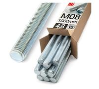 Lun Fix Asta filettata M8 x 1000 mm, 10 pezzi, classe di resistenza 4.8, DIN 975, acciaio zincato, acciaio al carbonio, asta filettata con filettatura metrica completa | perno filettato metrico