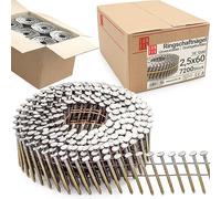 Lun Fix Chiodini filettati a 16°, 2,5 x 60 mm, confezione da 7200 pezzi, chiodo ad anello, chiodatrice a gas, chiodatrice a batteria, chiodi vuoti, codolo ad anello, per chiodatrice ad aria compressa,