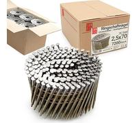 Lun Fix Chiodini filettati a 16°, 2,5 x 70 mm, confezione da 7200 pezzi, chiodo ad anello, chiodatrice a gas, chiodatrice a batteria, chiodi vuoti, codolo ad anello, per chiodatrice ad aria compressa,