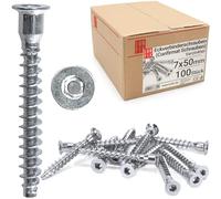 Lun Fix Confirmat Viti 7 x 50 mm, 100 pezzi, in acciaio zincato | connettore, per mobili con esagono incassato, a testa svasata, viti europee, viti per mobili, viti a brugola