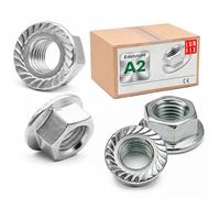 Lun Fix Dadi flangiati DIN 6923 M10, 2 pezzi in acciaio inox A2 V2A, con dentatura di blocco, dado esagonale per costruzione di macchinari