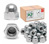 Lun Fix Dadi per cappello, M16, 20 pezzi, forma alta, DIN 1587, in acciaio inox A2 V2A, dado esagonale per viti, barra filettata, ringhiera, mobili
