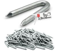 LUN FIX Graffe 3,8x38 mm zincate, graffette in acciaio per reti a maglie | chiodi gancio U per costruzione di recinzioni, recinzione in steccato, recinzione per fauna selvatica