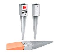 LUN FIX Manicotto da terra, set da 2 pezzi, da 90 x 90 mm, zincato a caldo | spessore del materiale 1,8 mm, lunghezza totale 750 mm, per pali in legno, 4 angoli, per recinzioni e progetti da giardino