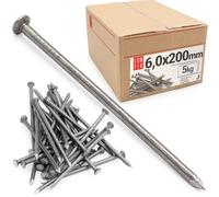 Lun Fix Perni metallici 6,0 x 200 mm - 5 kg (circa 110 pezzi) chiodi in legno per lavori di costruzione, chiodi da costruzione non zincati, chiodi in acciaio da 9", lunghezza 200 mm, testa svasata