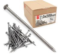Lun Fix Perni metallici 7,0 x 200 mm - 5 kg (circa 90 pezzi) chiodi in legno per lavori di costruzione, chiodi da costruzione non zincati da 9", chiodi in acciaio da 200 mm, a testa svasata