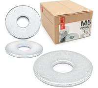 Lun Fix Rondelle grandi M5 - DIN 9021 | 1 kg | acciaio zincato; dischi per carrozzeria per viti, dischi piatti per bulloni filettati, barre filettate, lavatrici piatte per dadi