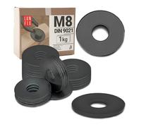 Lun Fix Rondelle M8 - 1 kg (circa 165 pezzi) DIN 9021 Ø 8,4 - 24 mm acciaio nero zincato galvanizzato dischi di grandi dimensioni per costruzione in legno, metallo recinzione pergola auto montaggio