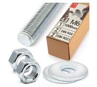 Lun Fix Set di barre filettate M6 x 1000 mm con dadi e rondelle, barra filettata DIN 976 classe 4.8, zincate, dadi esagonali DIN 934, rondelle per carrozzeria DIN 9021, set di fissaggio per