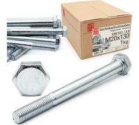 Lun Fix Viti a testa esagonale M20 x 130, DIN 931, 1 kg, 2 pezzi, filettatura parziale, classe 5.8, viti filettate in acciaio zincato con testa esagonale, viti per macchina a 6 bordi con gambo,