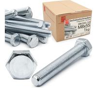 Lun Fix Viti a testa esagonale, M8 x 55, 1 kg, 40 pezzi, DIN 933, filettatura completa FK 5.8, in acciaio zincato con testa esagonale, viti filettate a 6 punti, con filettatura fino alla testa,