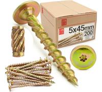Lun Fix Viti a testa piatta, 5 x 45 mm, 200 pezzi, TX25, testa piatta/nervature per fresatura, zincate, viti Torx, viti per legno, viti a testa piatta per legno, viti da costruzione
