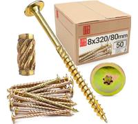 Lun Fix Viti a testa piatta, 8 x 320 mm, 50 pezzi, TX40, testa piatta/nervature per fresatura, zincate, viti Torx, viti per legno, viti da costruzione