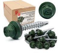 Lun Fix Viti per lamiera trapezoidale, 4,8 x 25 mm, 250 pezzi, verde ossido di cromo RAL 6020, viti con disco di tenuta, viti autofilettanti con guarnizione, viti per lamiera con punta di foratura