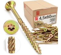 Lun Fix Viti per Truciolato, 4,5 x 60 mm, 200 Pezzi, TX20, Zincate, Torx, Universali, Svasata
