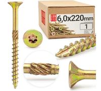 Lun Fix Viti per truciolato 6,0 x 220 mm, 1 pezzo, TX30 (stella I), nervature per fresatura a testa svasata | zincato giallo | viti Torx, viti per legno, viti universali, viti a testa svasata