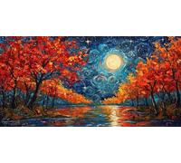 Luna 5D Diamond Painting Grandi Dimensioni, Autunno Kit Diamond Painting Adulti, Quadri con Perline Diamantini Crystal Art Bambini, Ricamo a Punto Croce Decorazione per Casa delle Pareti 25x50cm F612