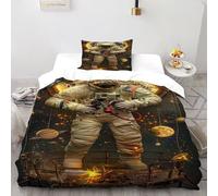 Luna astronauta Set Di Biancheria Da Letto Per 2 Pezzi Con Stampa 3D Stellar Themes Incluso Copripiumino Con 1 Federe in Microfibra Morbida E Leggera Single（135x200cm）