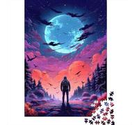 Luna Blu Viaggiatore Notturno Puzzle 1000 Pezzi Carta Puzzle per Adulti Foresta Notturna Illustrazione Relax Regalo Casa 70x50cm/1000pcs