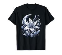 Luna Crescente Celeste con Fiore di Giglio di Cristallo Maglietta
