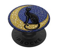 Luna crescente celeste con mosaico mistico gatto nero PopSockets PopGrip Adesivo