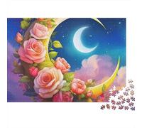 Luna crescente e rose rosa Puzzle 1000 pezzi Carta per adulti Scenario notte da sogno Relax concentrazione Decorazione casa Regalo 38x26cm/1000pcs
