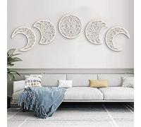 Luna decorazione parete,5 pezzi Legno decorazione Nord Europa Fase lunareNatura Design Luna, Parete boho decor Camera da letto Decorazione della parete di casa (Bianco)
