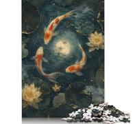 Luna dei pesci Koi Puzzle 1000 Pezzi, Arte orientale moderna | Design tranquillo dello stagno, Modello dell'acqua Zen, Rompicapo, Gioco di Famiglia, Sfida Puzzle, 14+, 70x50cm.
