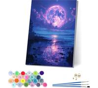Luna Dipingere con i Numeri Adulti con Telaio, Dipingere con i Numeri Fiume, Fai da te Paint by Numbers Kits con 3 Pennelli e Pigmento Acrilico,Decorazioni Casa, Regalo Donna 100x130cm T-3515