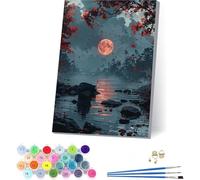 Luna Dipingere con i Numeri Adulti con Telaio, Dipingere con i Numeri Fiume, Fai da te Paint by Numbers Kits con 3 Pennelli e Pigmento Acrilico,Decorazioni Casa, Regalo Donna 100x135cm L-9599