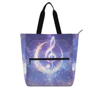 Luna e note musicali Dreamy Purple Book Bag Art Bag per bambini adulti, gotico grande borsa tote bag con tasche interne per università shopping spiaggia scuola arcobaleno