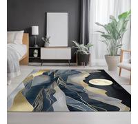 Luna in stile giapponese tra montagne e acqua Tappeto, Blu Tappeto in morbida flanella, antiscivolo e lavabile, per soggiorno, camera da letto e cameretta dei bambini 40 x 60 cm