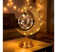 Luna Lampada da tavolo Ramadan Crescent Lamp Ramadan Decorazioni Mezza Luna Luce A Batteria Metallo Ramadan Star Lampada Lunare Lampade Eid Decorazioni Comodino Lune Lampade per Casa Camera da letto