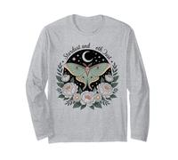 Luna Moth Night Bouquet Floreale Scuro Botanico Mistico Maglia a Manica