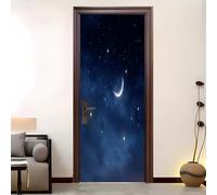 Luna Nel Cielo Stellato Da Sogno Adesivi per Porte Autoadesivo 82x200 cm Carta Parati Decorazione Della Casa Blu Impermeabili Adesivo della Porta per Soggiorno Cucina Camera da Letto e Bagno