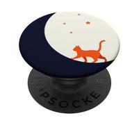 Luna Notte Incantata Con Gatto Arancione PopSockets PopGrip Adesivo