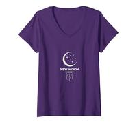 Luna Nuova Energia Celeste Mistico Notte Stellata Maglietta con Collo a V, Donna, Viola, L