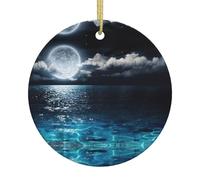 Luna piena e nuvole nebbiose con albero di Natale turchese in ceramica appeso rotondo ornamento di Natale ricordo festa festa decorazione casa