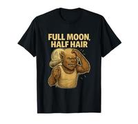Luna Piena Mezza Capelli Divertente Lupo Mannaro Halloween Design Maglietta