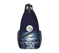 Luna piena nella notte Palloncini colorati Cielo blu Borsa a tracolla Borsa a tracolla da uomo sul petto, leggera, per escursioni e viaggi