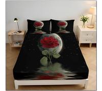 Luna Rosa Rossa Lenzuola Matrimoniali Con King, Lenzuolo Con Angoli Mistero Oscuro 150x200x30 cm, Morbido E Lavabile in Lavatrice per Letto Con Materasso Fino a 30cm, Nero