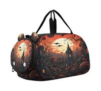 Luna Rossa Stile Halloween Borsa Sportiva da Nuoto e Palestra con Scomparto per Scarpe Borsa da Viaggio per Il Fine Settimana Borsone per Ragazzi