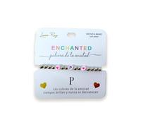 Luna Roy Bracciale Enchanted dell'amicizia con iniziali e due cuori, Talla Única, Acciaio inossidabile Plastica, Nessuna pietra preziosa
