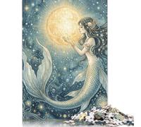 Luna Sirena Celestiale Puzzle 1000 Pezzi, Modello fantasia oceano | Decorazione del mare al chiaro di luna, Arte della Sirena Celeste, Tema Puzzle, Sfida, Gioco Puzzle, 14+, 70x50cm.