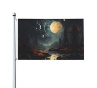 Luna Stelle e Pianeti Stampe Bandiera su entrambi i lati 3 x 5FT leggera e resistente al colore con asole Ideale per feste all'aperto e giardini.