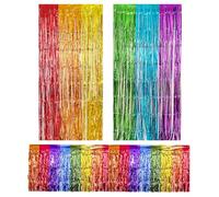 Lunaanda 2 Pezzi Tinsel Curtain 1 x 2 m,1 Gonna da Tavolo Tenda in Foil Arcobaleno,Sfondo Compleanno Frange, Autoadesiva Tende Metalliche Colorate, Adatto per Decorazioni per Feste e Matrimoni