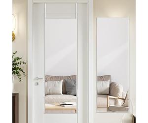 LunaMirror Specchio da 127x41 cm sopra la porta con supporto, bianco, in lega di alluminio, a lunghezza intera, da appendere, da parete, per camera da letto, bagno, dormitorio