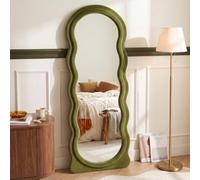 LunaMirror Specchio da pavimento con cornice in flanella a specchio | Specchio ad arco ondulato verde, 160 x 60 cm, montaggio a parete o pavimento, per camera da letto, soggiorno, corridoio