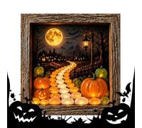 Lunaobrik Halloween Memory Box 8.5x8.5 inch, Wooden Lighted Rustic